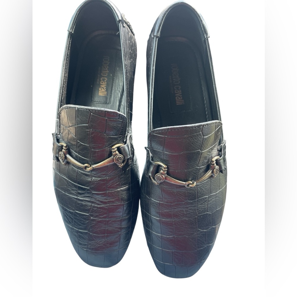 Roberto Cavalli black  Crocodile Embossed Loafers